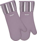 Alselo Silicone Oven Mitts Heat Resistant 550 Degree Extra Long Kitchen Gloves Pot Holders with Waterproof and Non-Silp for Baking Cooking Barbecue Microwave Machine Washable (Extra Long Purple, 2)