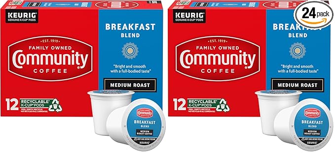 Community Coffee Breakfast Blend, Medium Roast Single-Serve Keurig K-Cup Pods, 12 Count (Pack of 2)