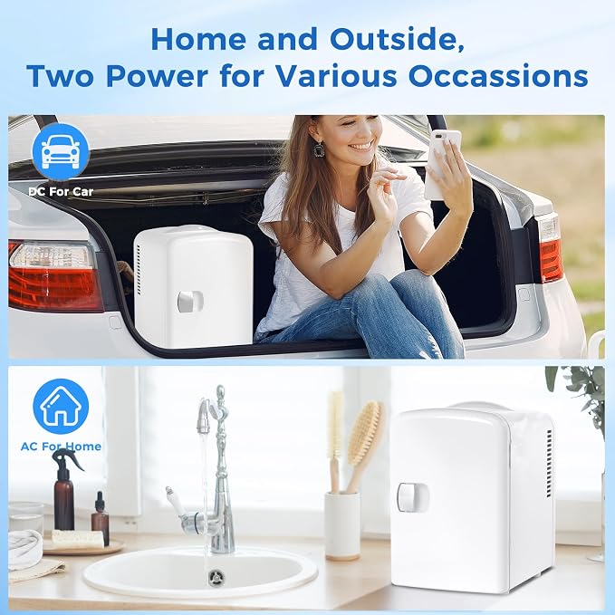 Antarctic Star 4L/6 Can Portable Compact Refrigerator for Bedroom,Car,Office & Dorm,Small Cooler for Food/Drinks/Skin Care,AC/DC,WHITE