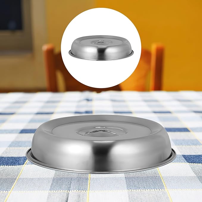 Housoutil Camping Accessories 2pcs Cheese Melting Dome Steel Round Basting Steaming Cover with Handle Food Cover Protector Universal Lid for Pots Pans Skillet Flat Griddle Grill 28cm Indoor Grill