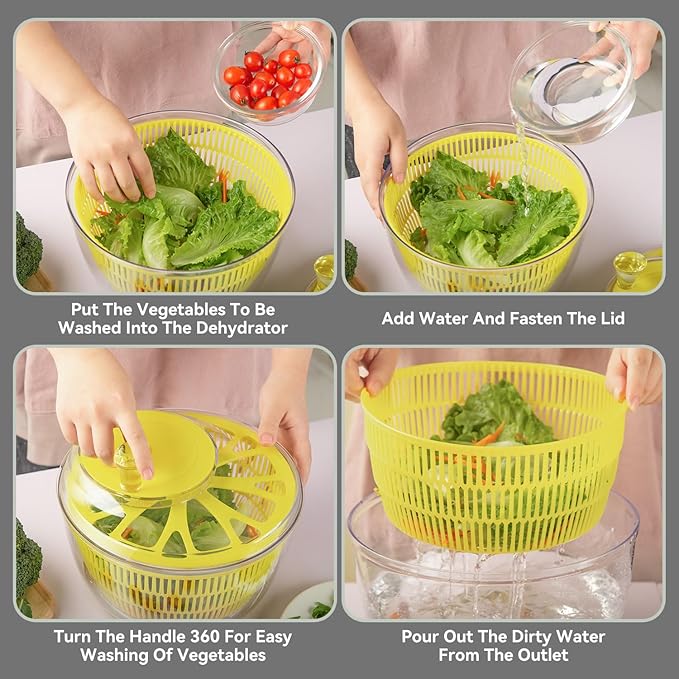 2-in-1 Salad Spinner & Mandoline Slicer Lettuce Spinner Vegetable Washer Dryer with 5 Interchangeable Blades, 5L Large Capacity, Easy to Clean, Food-Grade Kitchen Tool for Vegetables & Fruits