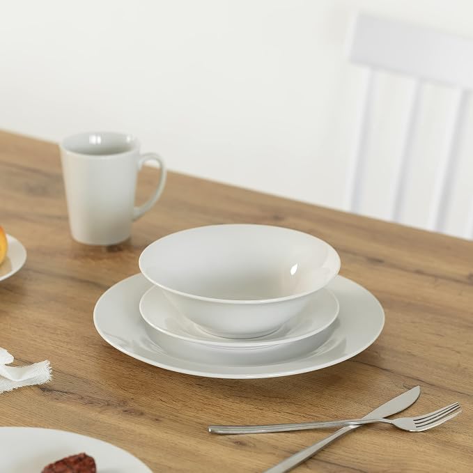Rimmed Dinnerware Set | Mugs, Salad and Dinner Plates and Bowls Sets, Dishes with Highly Chip and Crack Resistant, Dishwasher and Microwave Safe (White, Service For 8)