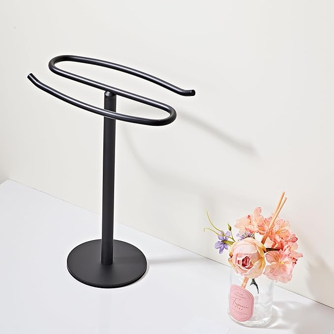 Matte Black Hand Towel Holder Stand,13 Inch Free-Standing Towel Rack, SUS304 Stainless Steel Towel Bar Rack Stand, Tower Bar for Bathroom Kitchen Vanity Countertop…
