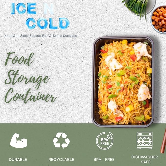 ICE N COLD Reusable To-Go Food Meal Prep Storage Containers with Leak Proof Snap Lids 32oz | 950ml | 150-Pack