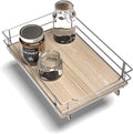 Home Zone Living Pull Out Kitchen Cabinet Organizer with Slide Out Drawer for Space Saving Storage, 14”W x 21”L, Satin Nickel Light Brown Wood Finish