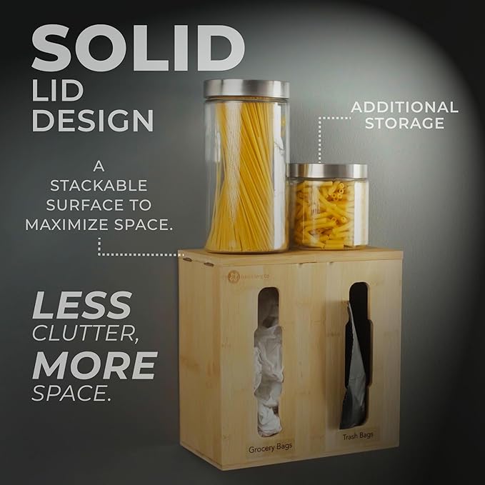 2-in-1 Bamboo Plastic Bag Holder and Trash Dispenser – Small/Compact (Standard Trash Bags Only), Cabinet, Under Sink Storage, Pantry & Laundry Room Organization, Kitchen Must Haves 2026