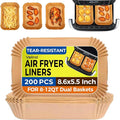 Air Fryer Liners Disposable for Dual Baskets, 200Pcs Rectangle Parchment Paper Liner for Ninja DZ201 DZ401, Chefman/COSORI 2-Basket Air Fryer, Oil Proof Baking Paper by Vailnd(8.6x5.5 Inch)