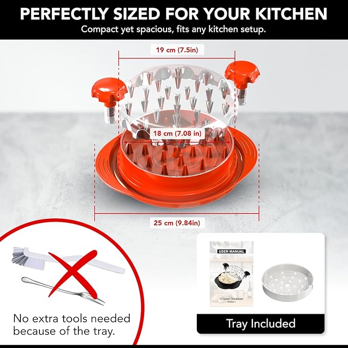 Chicken Shredder with Tray – Fast & Easy Meat Shredder for Pulled Chicken, Pork or Beef – BPA-Free, Anti-Slip Base, Dishwasher Safe – Manual BBQ Gadget – Designed in USA – Cozy Kitchen