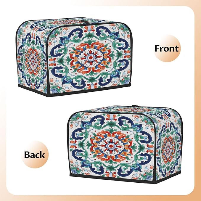 Mandala Green Ethnic Style 2 Slice Toaster Cover Dust And Fingerprint Bread Maker Cover Bakeware Protector Washable Appliance Covers Kitchen Accessories For Home Kitchen Women Gift