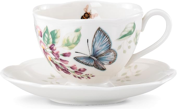 Lenox Porcelain Meadow Cup and Saucer, 1.3 LB, Blue Butterfly (Pack of 12)