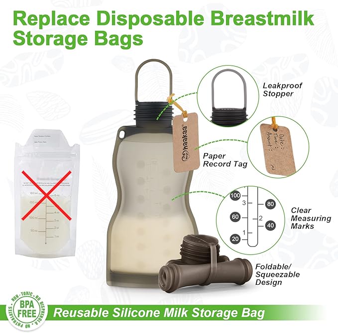 haakaa Silicone Breast Milk Storage Bag&Yummy Pouch Sippy Spout Set-Reusable Milk Collector Freezer Bag for Breastfeeding Mom - Baby Food Storing Yummy Pouch -Adaptor Compatible haakaa Yummy Pouches a