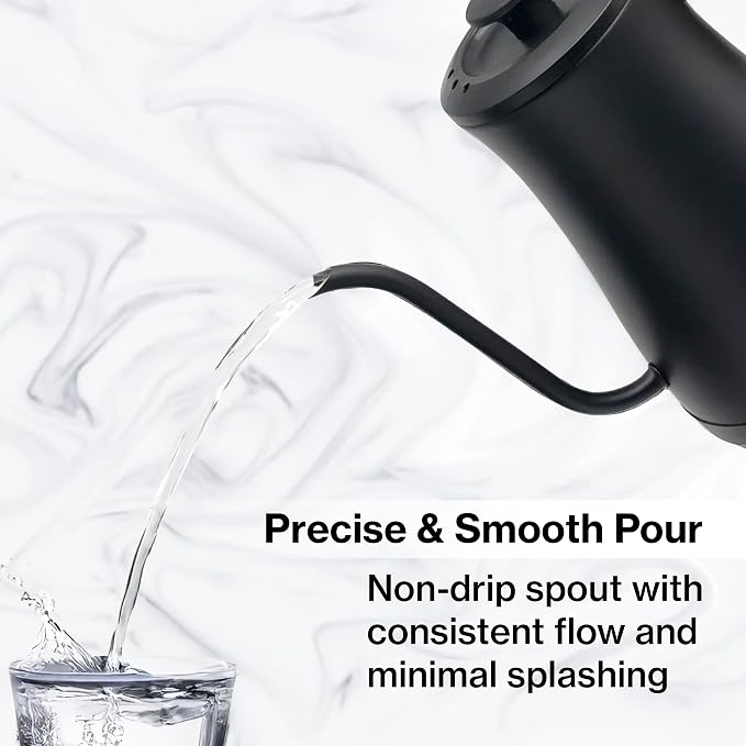 1.0L 1500W Gooseneck Electric Kettle - Stainless Steel Interior - Rapid-Boil - Auto Shut-Off, Boil-Dry Protection, Temperature Control, LED Indicator - Black by The Display Guys