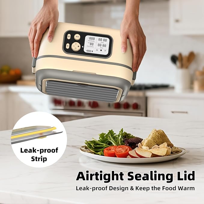 Cordless Electric Heated Lunch Box for Adults, XL 6.3-Cups Rechargeable Battery Powered Smart Self Heating Lunchbox for Men Women, 100W Food Warmer for Trucks Driver Travel Office Worker