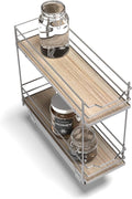 Home Zone Living Pull Out Kitchen Cabinet Organizer with 2 Tiers of Storage for Easy Access, 7.5”W x 20”D, Satin Nickel with Light Brown, Virtuoso Collection