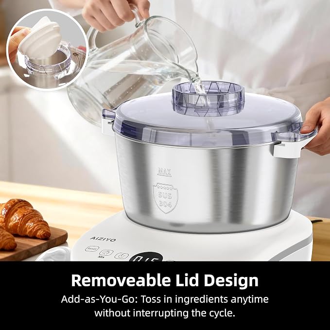 AIZIYO DoughChief, 7.4QT Dough Maker, Dough Mixer with Ferment Function, 304 Stainless Steel Bowl, Removeable lid, Touch Panel Control, Electric Dough Proofing Box for Pizza & Bread