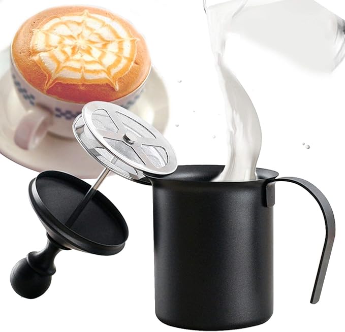 Milk Frother Cup 400cc, Compact Finely Foamed Milk Frother Pitcher, Easy to Clean Metal Cup for Frothing Various Milks, Comfortable Grip Design