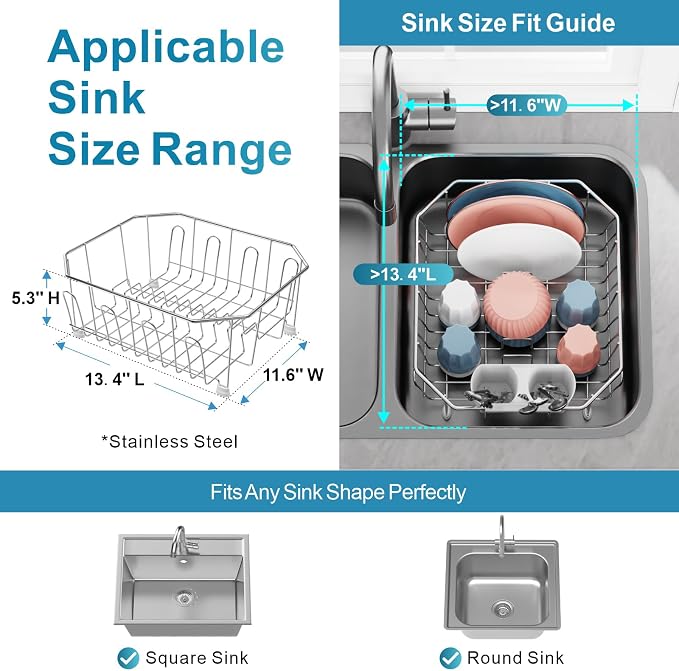 iSPECLE Small in Sink Dish Drying Rack - Stainless Steel Compact Inside Sink Dish Drainer for RV Apartment Kitchen, Rust Resistant, 11.6" W x 13.4" L, Silver