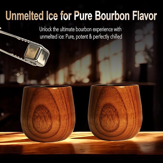 Charred Wooden Bourbon Drinking Glass, Bourbon Gifts for Men, Handcrafted Retirement Whiskey Glasses for Dad, Great Whiskey Gifts for Men, Perfect Presents for Boyfriend Father Friends, 2 Set Cube