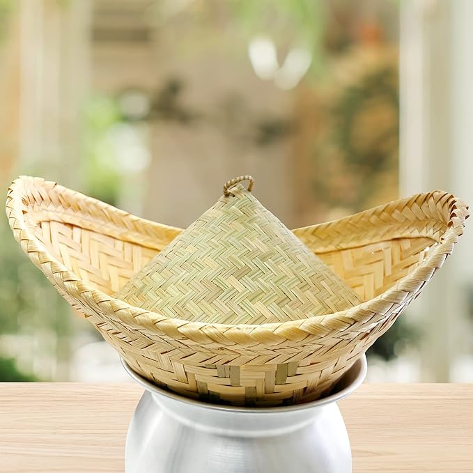 Traditional Sticky Rice Cooking Steamer Basket Wicker Lid Handcrafted “Universal Fit for all Large” Wing and Round Baskets