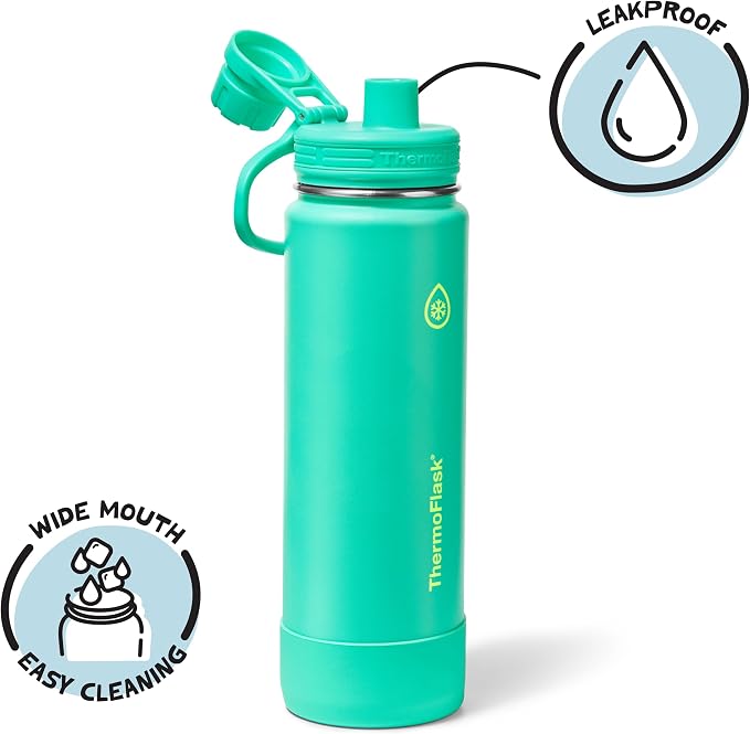 ThermoFlask Insulated Water Bottle with Spout Lid (24 oz, Screamin' Green) - Leakproof, Stainless Steel Water Bottle for Cold & Hot Drinks, Travel & Daily Hydration