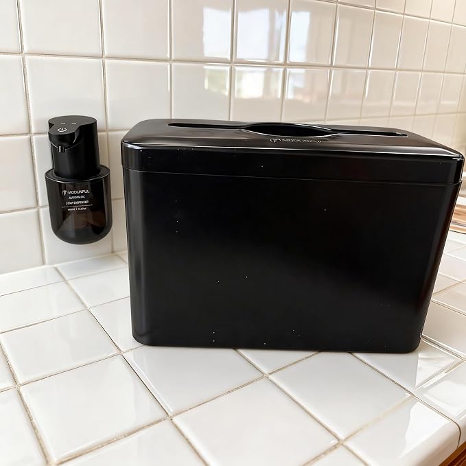 Automatic Foaming Soap Dispenser & Countertop Paper Towel Holder Bundle: Touchless Rechargeable Foam Dispenser with Adjustable Output + Modern Black Tissue Holder for Kitchen & Bathroom Sink Organizat