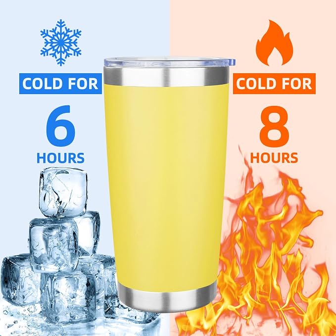 20oz Tumbler with Lid Stainless Steel Insulated Tumblers Travel Coffee Tumbler Bulk Double Wall Vacuum Insulated Water Cup Gifts for Christmas Women Men Her Him Home Office(Yellow, 1pack)
