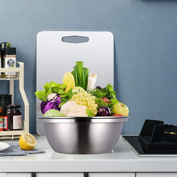 Stainless Steel Grater with Drain Basket 3-in-1 Multipurpose Vegetable Cutter Salad Bowl Kitchen Strainer and Shredder 10.2 Inch