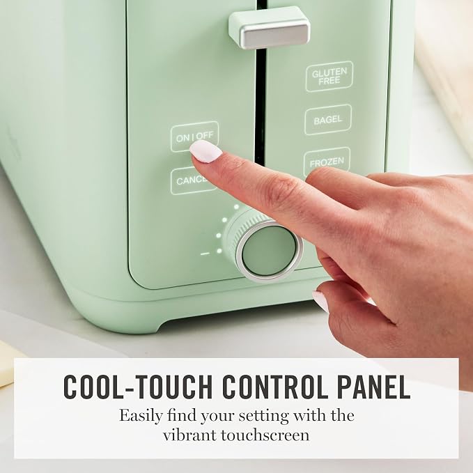 Martha Stewart 2 Slice Toaster, 10 Shade Settings with Defrost, Cancel, Bagel & Gluten-Free, Extra-Wide Self-Centering Slots for Waffles & Artisan Bread, Removable Crumb Tray, Cord Wrap, Honeydew