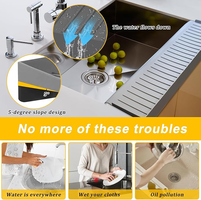 Kitlers Silicone Edge Protectors - Multifunction Sink Accessories, Splash Guard & Draining Mat for Kitchen, Bathroom Sink, Steel, Granite, Quartz Countertops(Gray)