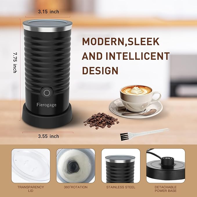Milk Frother, Automatic Milk Steamer and Heater, 4-in-1 Multifunction Electric Hot and Cold Foam Maker and Milk Warmer for Latte, Cappuccinos, Macchiato,Black