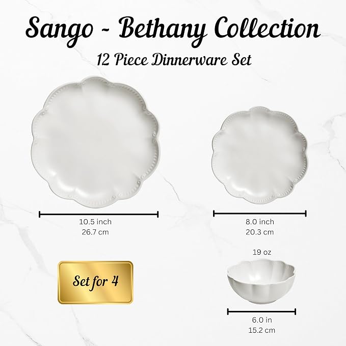 Sango Bethany 12 Pieces Scalloped White Plates & Bowls Set
