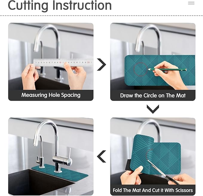 Kitchen Sink Splash Guard 1 PC 30 Inch Sink Faucet Mat Splash Guard for Bathroom Countertop Water Absorbent Foldable Cuttable Soft Washable Dark Green Geometric Art