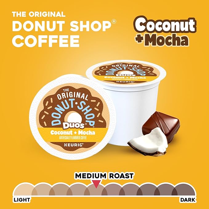 The Original Donut Shop Duos Coconut + Mocha Coffee,Keurig Single Serve K-Cup Pods,Medium Roast Coffee,(Pack of 120)