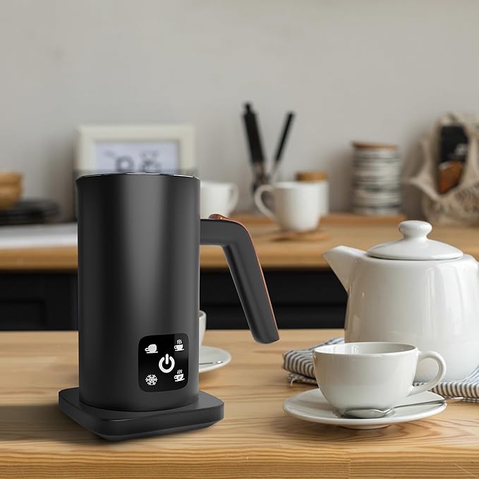 APQ Supply Black Electric Milk Frother and Steamer 11.8oz. Warm and Cold Foam Maker for Coffee. Functional 4-in-1 Automatic Milk Steamer and Frother for Latte, Hot Chocolate, Heating Baby Formula