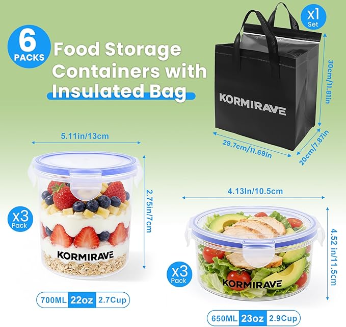 Meal Prep Freezer Storage Bundle - 6 Pack Plastic Food Storage Containers with Insulated Bag & 3 Pack Silicone Soup Freezer Molds with Freezer Bags | BPA-Free Stackable Oven/Microwave/Dishwasher Safe