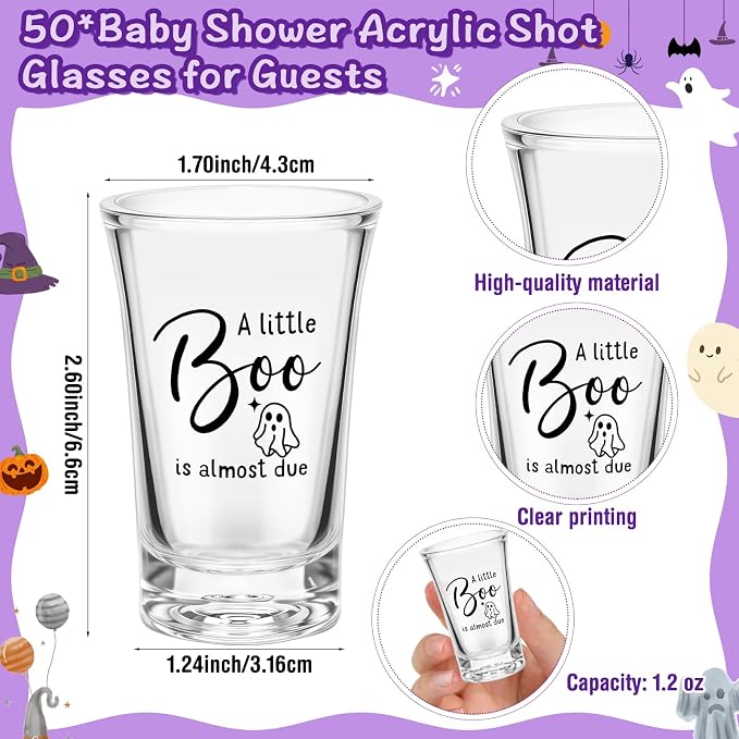 Pickmesh 50 Sets Halloween Boo Baby Shower Shot Glasses Guests Include Acrylic Clear Shot Glasses Thank You Cards Organza Bags Babies Shower Gifts Halloween g Gender Reveal Party Supplies
