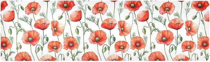 Red and White Poppy Flowers Trivet Table Runner Heat Resistant 230F for Hot Dishes Pots Plates Kitchen Dining Table Protector Decorative 39.37 X 11.8 Inch