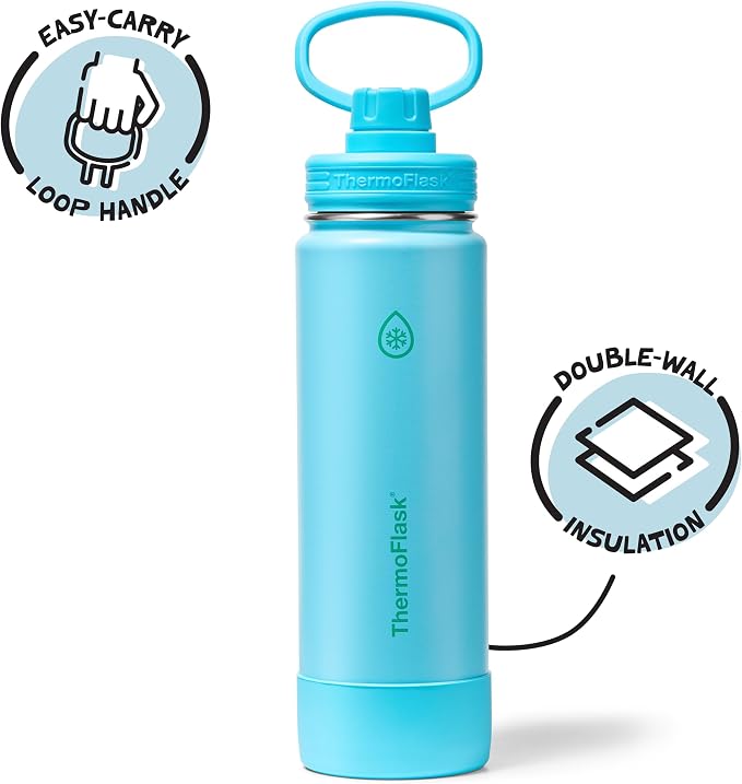 ThermoFlask Insulated Water Bottle with Spout Lid (24 oz, Vivid Blue) - Leakproof, Stainless Steel Water Bottle for Cold & Hot Drinks, Travel & Daily Hydration