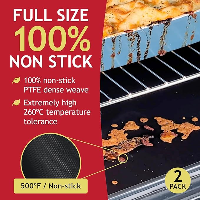 SPARES2GO Oven Liner Non Stick (2 Pack) - Large Universal Teflon Baking Mat Bottom Cooker Protector Heavy Duty Clean Fan Assisted Oven Liners (40 x 50 cm)