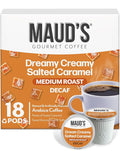 Maud's Decaf Salted Caramel Flavored Coffee Pods, 18 ct, Decaffeinated Medium Roast Flavored Coffee in Single Serve Pods – 100% Arabica Beans, Compatible with Keurig K Cups Maker