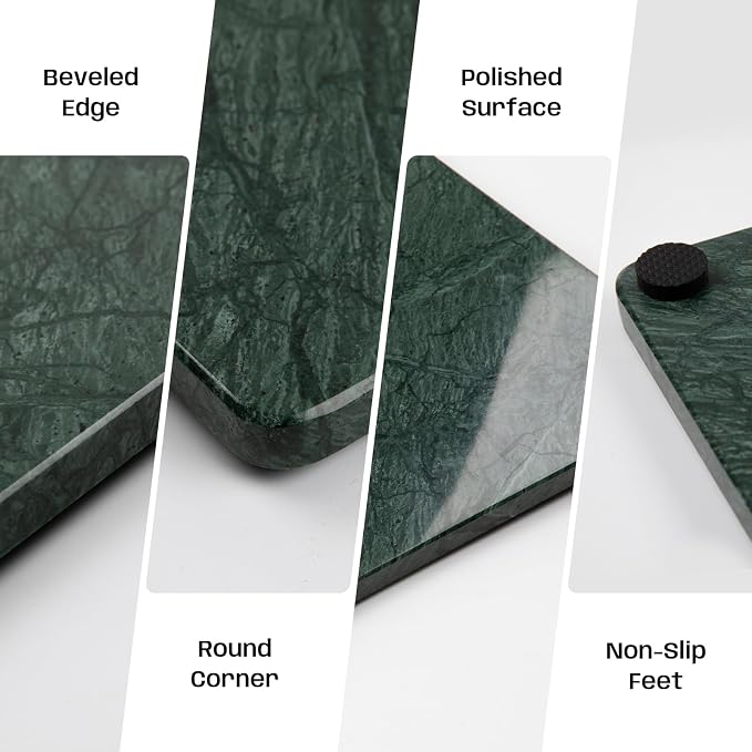 Green Marble Cutting Board 12x16 Inch, Marble Slab Pastry Board With Non-Slip Feet For Baking, Cheese, Charcuterie, Chocolate