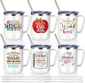 Maxcheck 6 Pcs Christmas Teacher Appreciation Gifts Mugs Bulk 16oz Thank You Teacher Stainless Steel Tumblers Inspirational Insulated Coffee Cups with Handle Lids Straw for Women Birthday Gifts