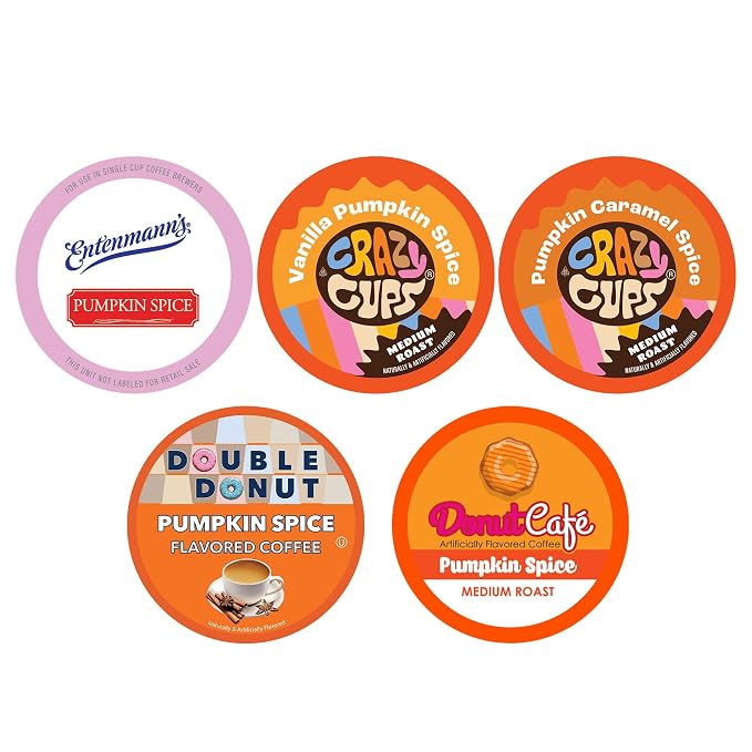 Perfect Samplers Pumpkin Spice Coffee Pods Variety Pack, Medium Roast Coffee for Keurig K Cups Machines, Pumpkin Coffee Pods Sampler, 50 Count