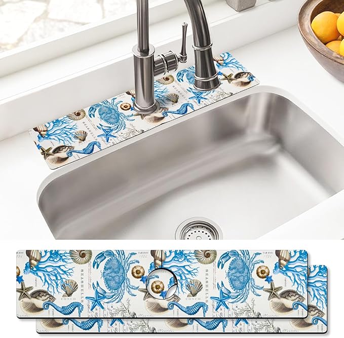 Sink Faucet Absorbing Mat, 2 Pack Drying Mat Around Faucet Sink Splash Guard Behind Faucet Sinkmat For Kitchen Bathroom Island Rv 24 * 5.5 Inch (60 * 14 cm)