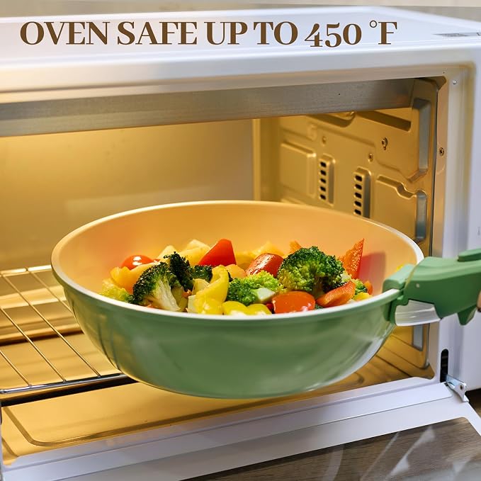 Ceramic Cookware Set Non Stick 23Pcs Pots and Pans Set Non Toxic with Detachable Handle Induction Kitchen Cookware Set Space Saving, Oven & Dishwasher Safe, Green