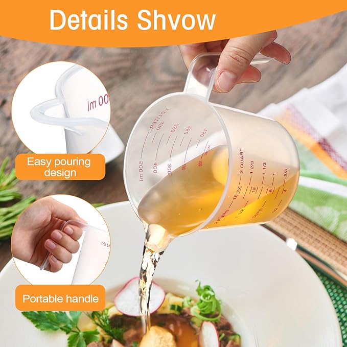 Kanayu 36 Pcs Plastic Measuring Cup Clear Measuring Mug with Spout and Handle Grip Capacity Clear Graduated Pitcher for Kitchen Flour Water Liquids(Red,16 oz, 2 Cups)