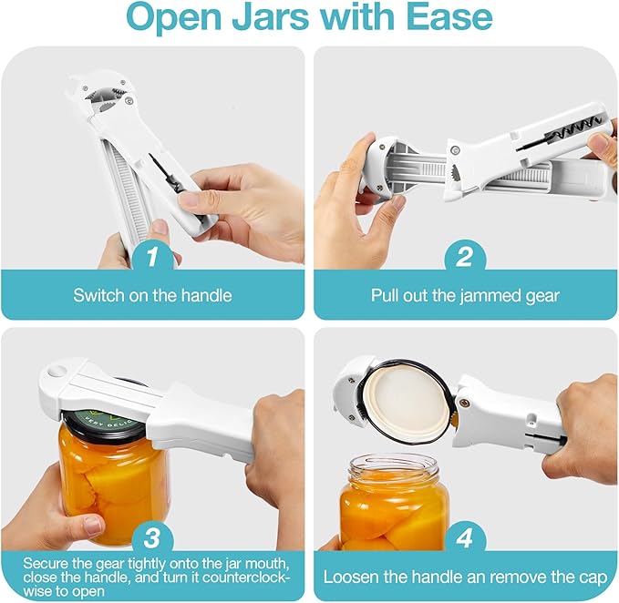 7-in-1 Jar Opener for Seniors – Magnetic adjustable Jar Opener & Bottle Opener for Arthritis, Weak Hands, Easy-Grip Kitchen Lid Opener Gadgets (Off-White)