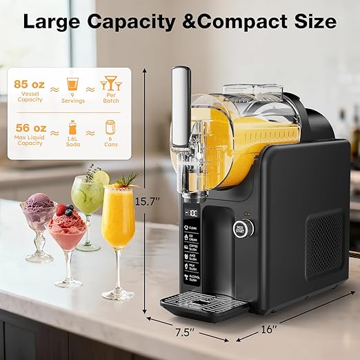 Slushie Machine for Home, 85oz Slushy and Ice Cream Maker No Ice Needed, Frozen Drink Maker with 5 Presets, Quiet, Auto-Clean, LED Display, Slushy Machine for Margaritas,Milkshakes,Frappés and More
