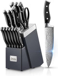 Knife Set, D.Perlla Kitchen Knife Set with Advanced Self-Sharpening Technology, 14 Piece Waved Texture Knife Set with Block, High Carbon Stainless Steel Knife Block Set, Razor-Sharp, Full Tang Handle