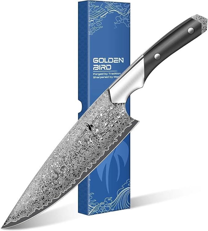Golden Bird Damascus Chef Knife, 8 Inch Professional Japanese Kitchen Knife,Sharp High Carbon Stainless Steel VG10 Chef’s Knives For Meat Cutting,Hand Forged Cooking Knives with Gifts for Men